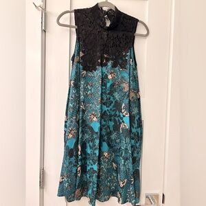 Maeve Elegant Black and Teal Lace Dress